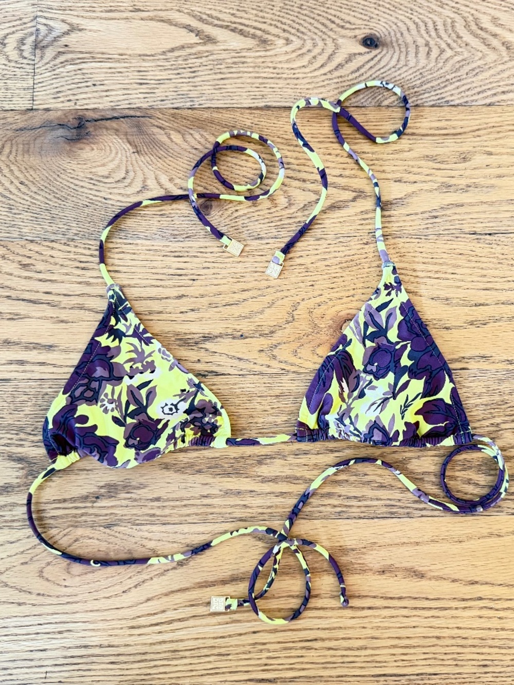 Tory Burch Yellow and Brown Bikini Top (Size XS)